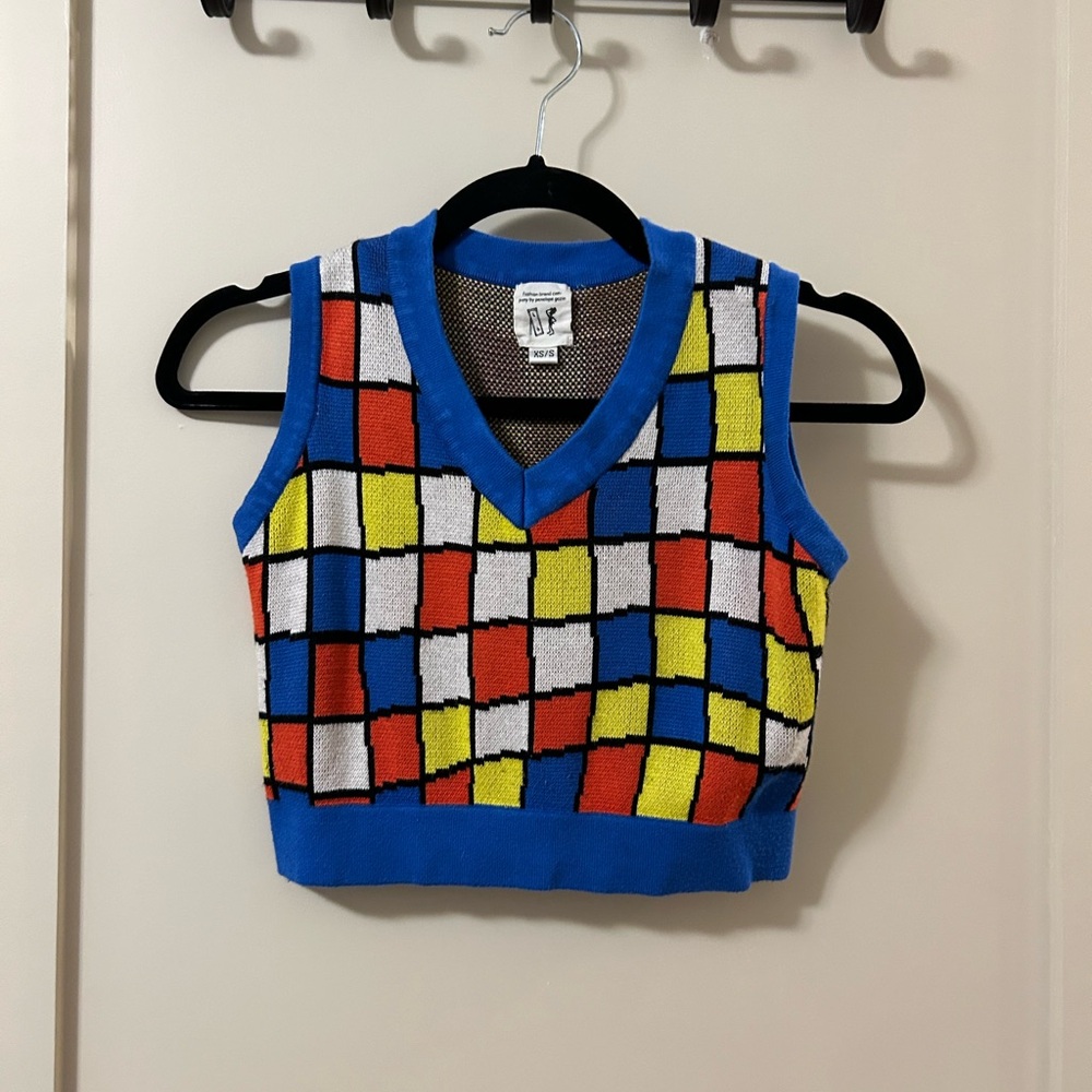 Fashion Brand Company Warped Check Sweater Vest